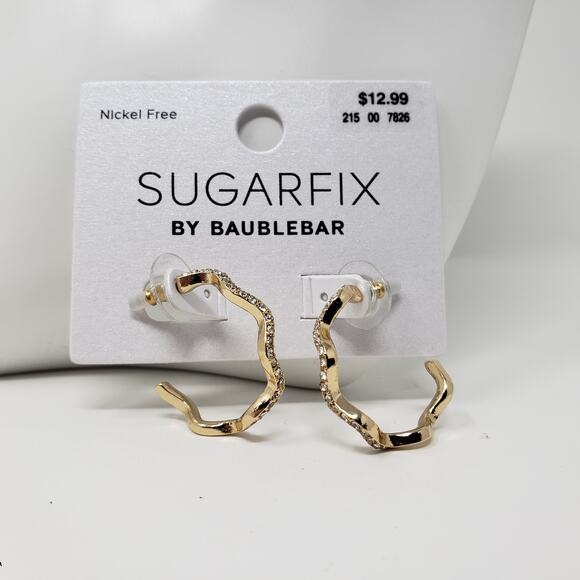 NWT Sugarfix by Baublebar 2 Pack Gold-Tone Earrings Faux Pearl Zig-Zag Hoop - Picture 3 of 9